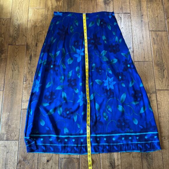 Vintage Ali Miles Womens BlueFloral Blouse Top XL & Skirt Set Sz 16 Made in USA - Picture 6 of 13